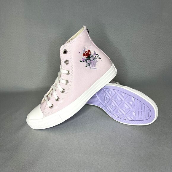 New Converse Chuck Taylor High Top Pink Barely Rose Embroidered Gems Sz 7 w/ Box - Picture 8 of 16